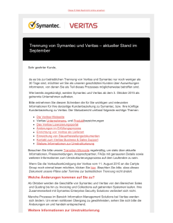 Trennung von Symantec und Veritas – aktueller Stand im September