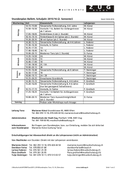 Stundenplan Ballett, Schuljahr 2015/16 (2. Semester)