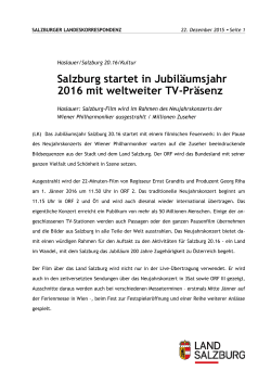 Salzburg startet in Jubiläumsjahr 2016 mit weltweiter TV