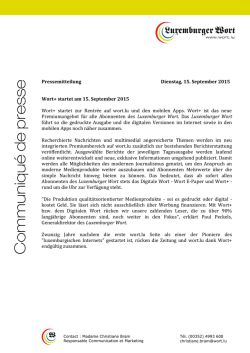 Pressemitteilung Dienstag, 15. September 2015 Wort+ startet am 15