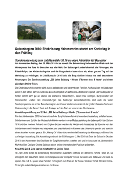 Saisonbeginn 2016: Erlebnisburg Hohenwerfen startet am