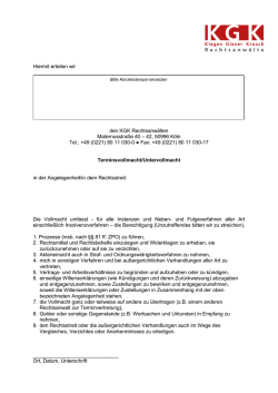 Hiermit erteilen wir den KGK Rechtsanw&auml;lten Maternusstra&szlig;e 40