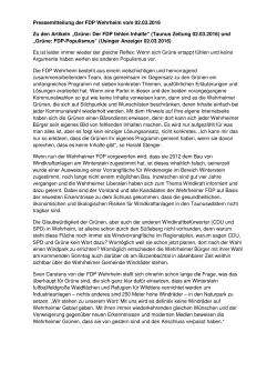 Pressemitteilung der FDP Wehrheim vom 02.03.2016 Zu den