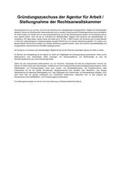 Gr&uuml;ndungszuschuss der Agentur f&uuml;r Arbeit / Stellungnahme der