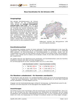 Neue Koordinaten für die Schweiz LV95 Ausgangslage
