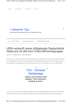 Blogsplan.net – UPM verkauft seine stillgelegte - KARL