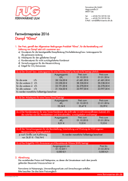 Fernw&auml;rmepreise 2016 Dampf &ldquo;Klima&rdquo;