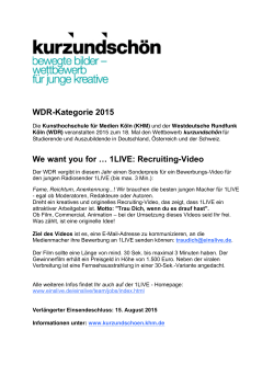 WDR-Kategorie 2015 We want you for … 1LIVE: Recruiting