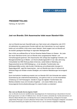 Jost von Brandis: Dirk Assenmacher leitet neuen Standort Köln