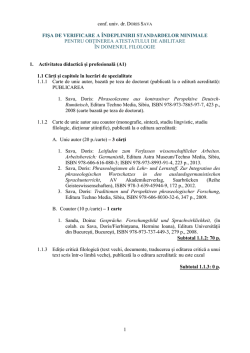 1 conf. univ. dr. DORIS SAVA FIŞA DE VERIFICARE A ÎNDEPLINIRII