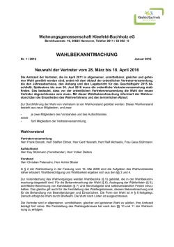 wahlbekanntmachung - Wohnungsgenossenschaft Kleefeld