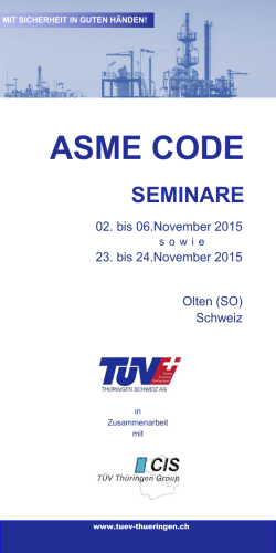 ASME - Seminare 2015 - TÜV Thüringen Schweiz