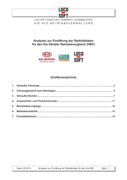 Analysen zur Ermittlung der Statistikdaten für den Kia - Loco-Soft