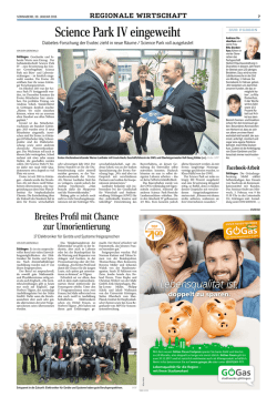 G&ouml;ttinger Tageblatt vom 30.01.16 Science Park IV eingeweiht