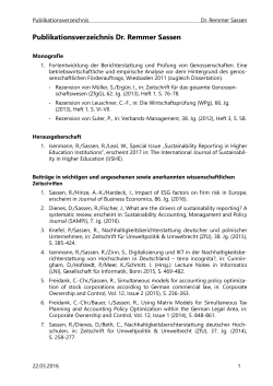 Publikationsverzeichnis Dr. Remmer Sassen - BWL