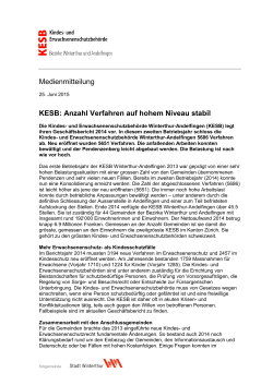 Medienmitteilung KESB: Anzahl Verfahren auf hohem Niveau stabil