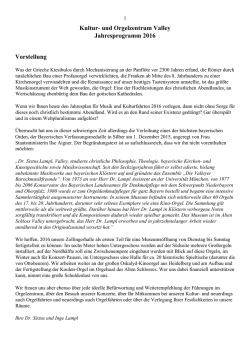 Jahresprogramm f&uuml;r 2016 - und Orgelzentrum Altes Schlo&szlig; Valley