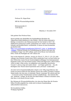 DR. WOLFGANG ENGELHARDT Professor Dr. J&uuml;rgen Renn MPI f&uuml;r