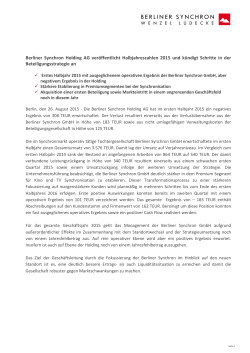 Berliner Synchron Holding AG veröffentlicht Halbjahreszahlen 2015