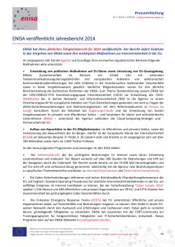 ENISA veröffentlicht Jahresbericht 2014