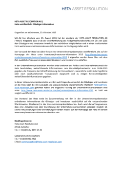 Heta ver&ouml;ffentlicht Gl&auml;ubiger-Information