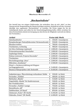 Hochzeitsliste - M&uuml;nchener Herrenclub