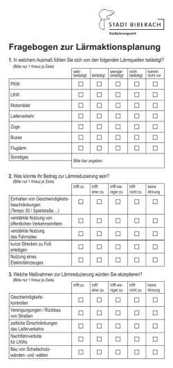 Fragebogen zur Lärmaktionsplanung