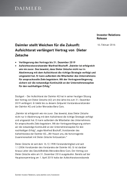 IR Release: Daimler stellt Weichen für die Zukunft: Aufsichtsrat