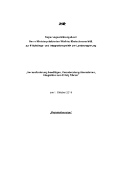Regierungserklärung durch Herrn Ministerpräsidenten Winfried