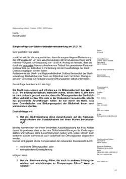 Herrn Bernd M&uuml;ller B&uuml;rgeranfrage zur