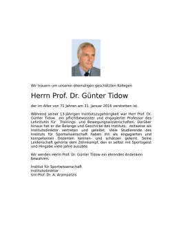 Herrn Prof. Dr. G&uuml;nter Tidow - Institut f&uuml;r Sportwissenschaft