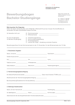 Bewerbungsbogen Bachelor-Studiengänge