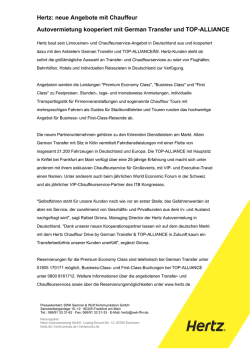 Hertz: neue Angebote mit Chauffeur Autovermietung kooperiert mit