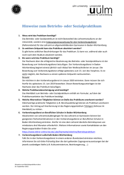Hinweise zum Betriebs- oder Sozialpraktikum