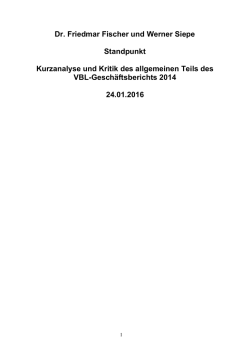 Dr. Friedmar Fischer und Werner Siepe Standpunkt Kurzanalyse