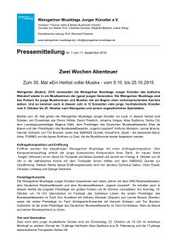 Pressemitteilung vom 11.9.2015 - Weingartner Musiktage Junger