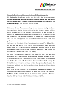 Pressemitteilung vom 17.12.2015 Stadtwerke Sindelfingen erhöhen