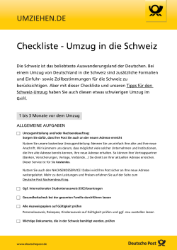 Checkliste - Umzug in die Schweiz