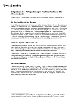 Internationale Einstufung EFZ Kauffrau/Kaufmann Branche Bank