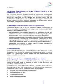 Interregionale Zusammenarbeit in Europa (INTERREG EUROPE) in