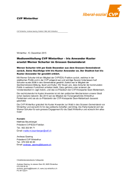 Medienmitteilung CVP Winterthur – Iris Anwander Kuster ersetzt