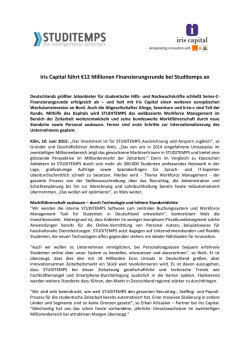 Iris Capital f&uuml;hrt &euro;12 Millionen Finanzierungsrunde bei Studitemps an