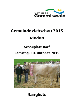 Rangliste Viehschau Rieden vom 10. Oktober 2015