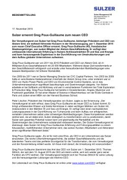 Sulzer ernennt Greg Poux-Guillaume zum neuen CEO