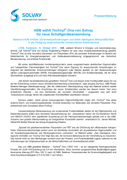 ABB wählt Technyl One von Solvay für neue Schaltgeräteanwendung