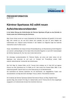 Kärntner Sparkasse AG wählt neuen Aufsichtsratsvorsitzenden