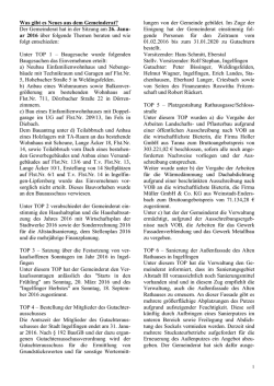 Informationen und Beschl&uuml;sse aus dem