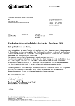 Kundendienstinformation Fabrikat Continental / De-minimis