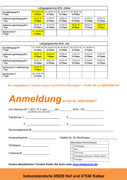 Indoorstandorte 95028 Hof und 47546 Kalkar