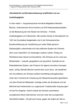 In ihrer ersten 1.-Augustansprache erinnerte - Martullo